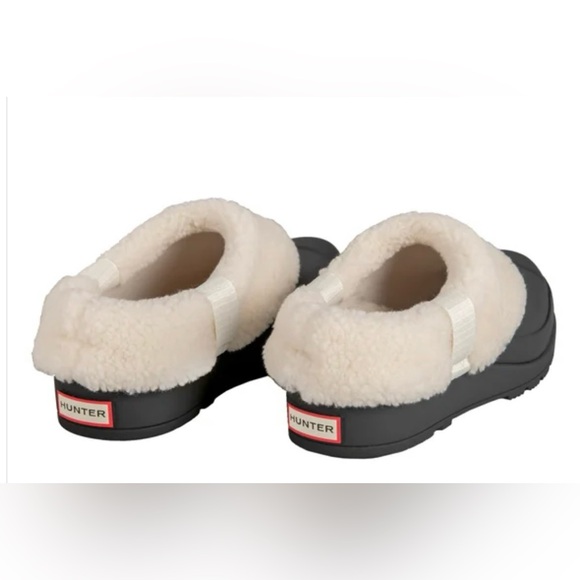 Hunter Black and Cream Mules with Fuzzy Collar - Picture 4 of 6